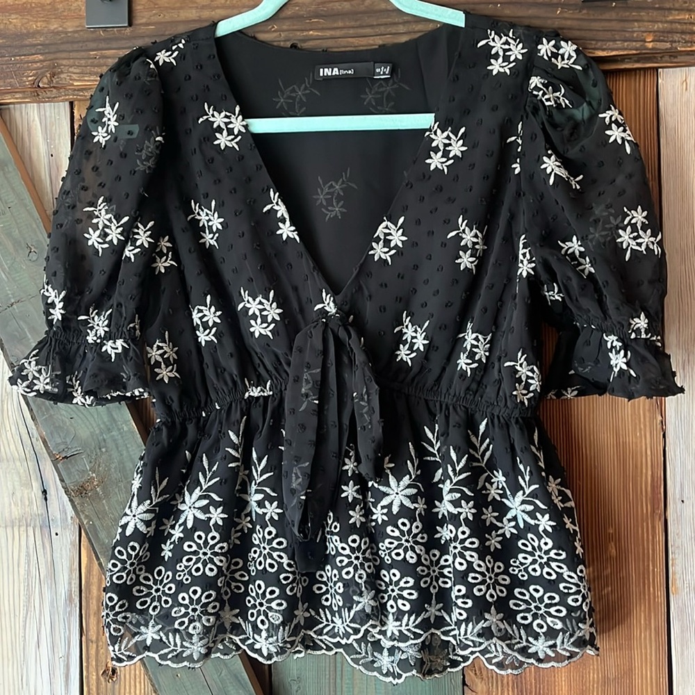 Ina Floral Black Ruffle Blouse